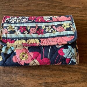 Vera Bradley happy snails trifold wallet. Snap closure zipper change area.